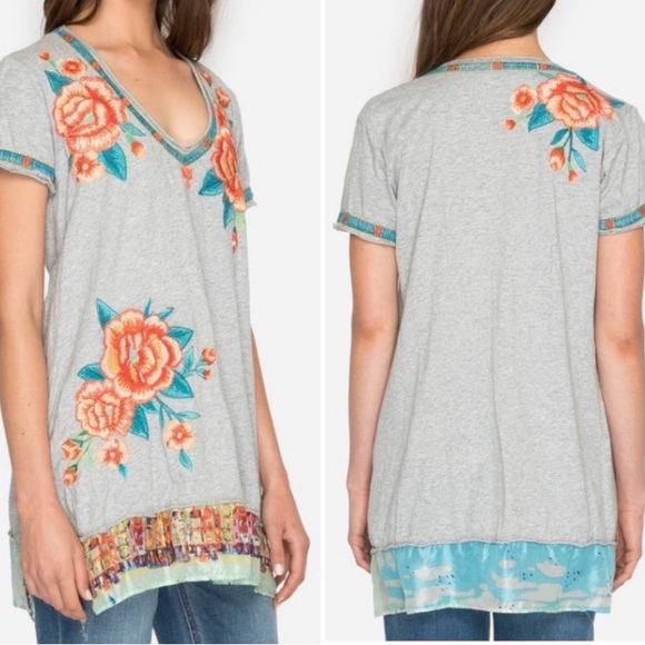 Johnny Was Tops - Johnny Was Aveline Scarf Flounce Tunic Embroidered Silk Top